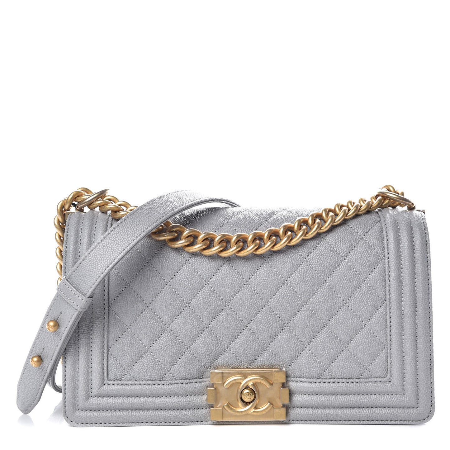 Caviar Quilted Medium Boy Flap Grey