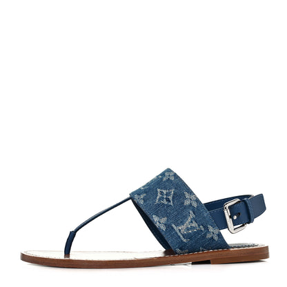 Louis Vuitton Monogram Denim Starboard Flat Thong Sandal 37 Blue 1 of 8
