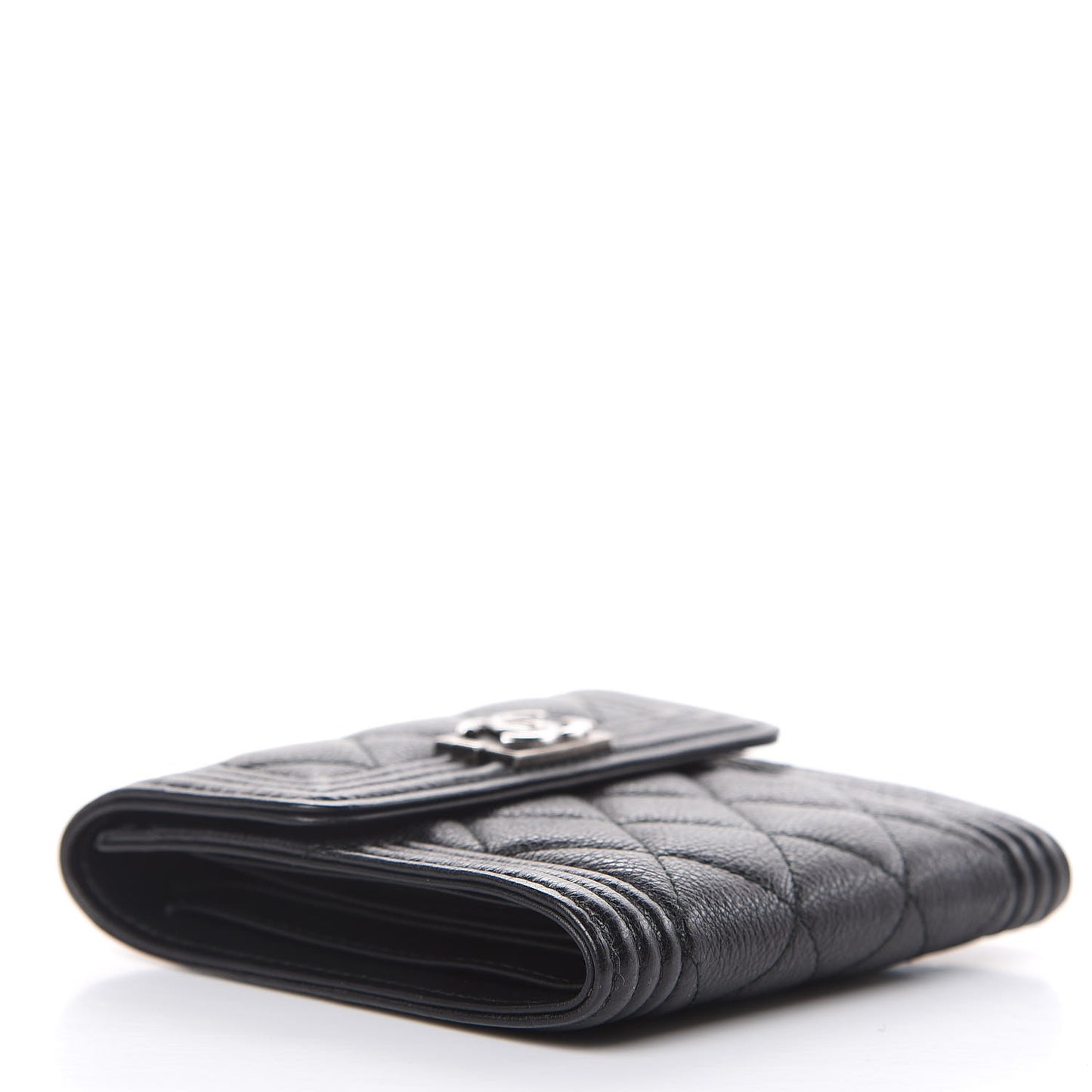 Calfskin Quilted Compact Boy Wallet Black