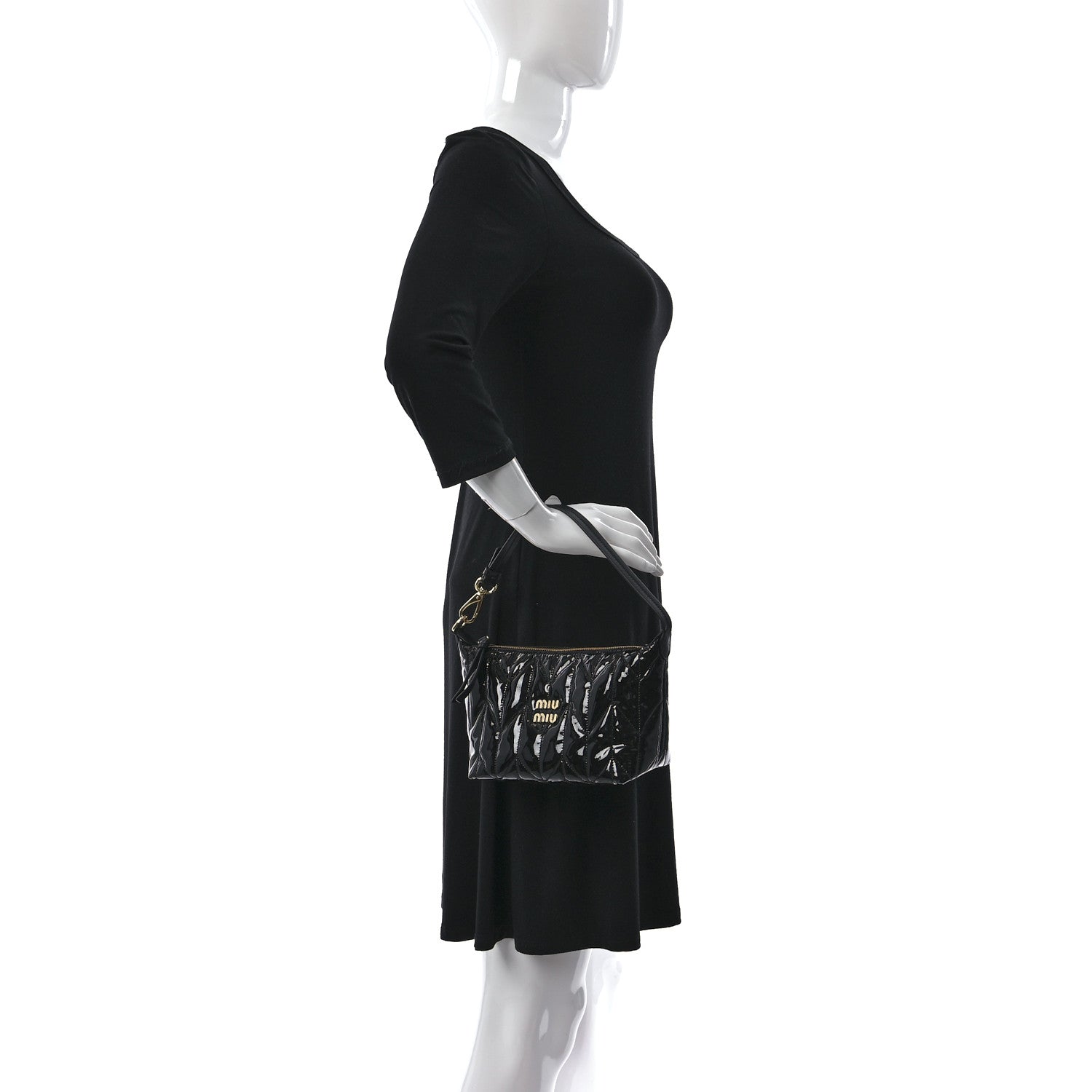 Miu Miu Iridescent Fabric Quilted Mini Spirit Ciré Bag Black 2 of 9