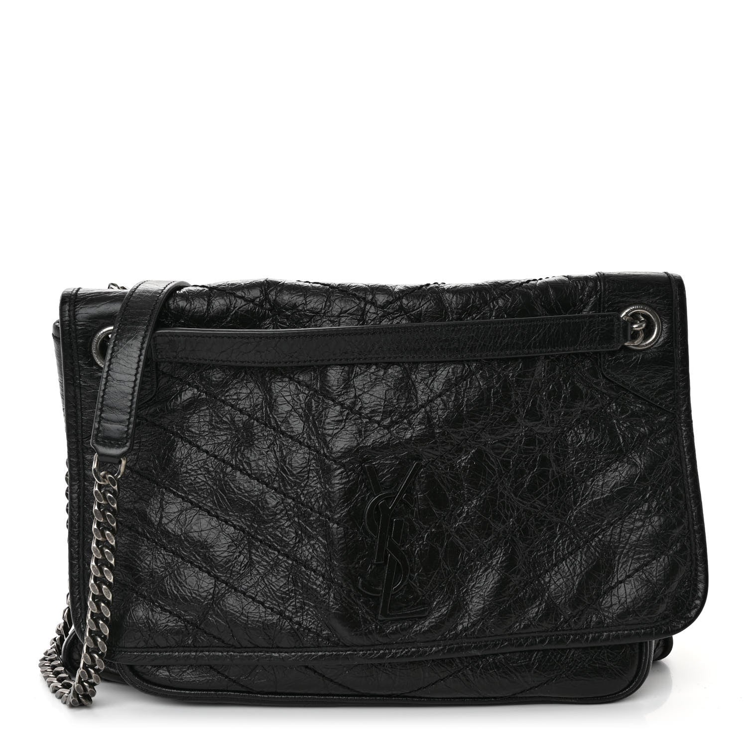 Saint Laurent Crinkled Calfskin Matelasse Monogram Large Niki Chain Satchel Black 1 of 10
