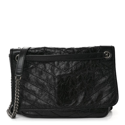 Saint Laurent Crinkled Calfskin Matelasse Monogram Large Niki Chain Satchel Black 1 of 10