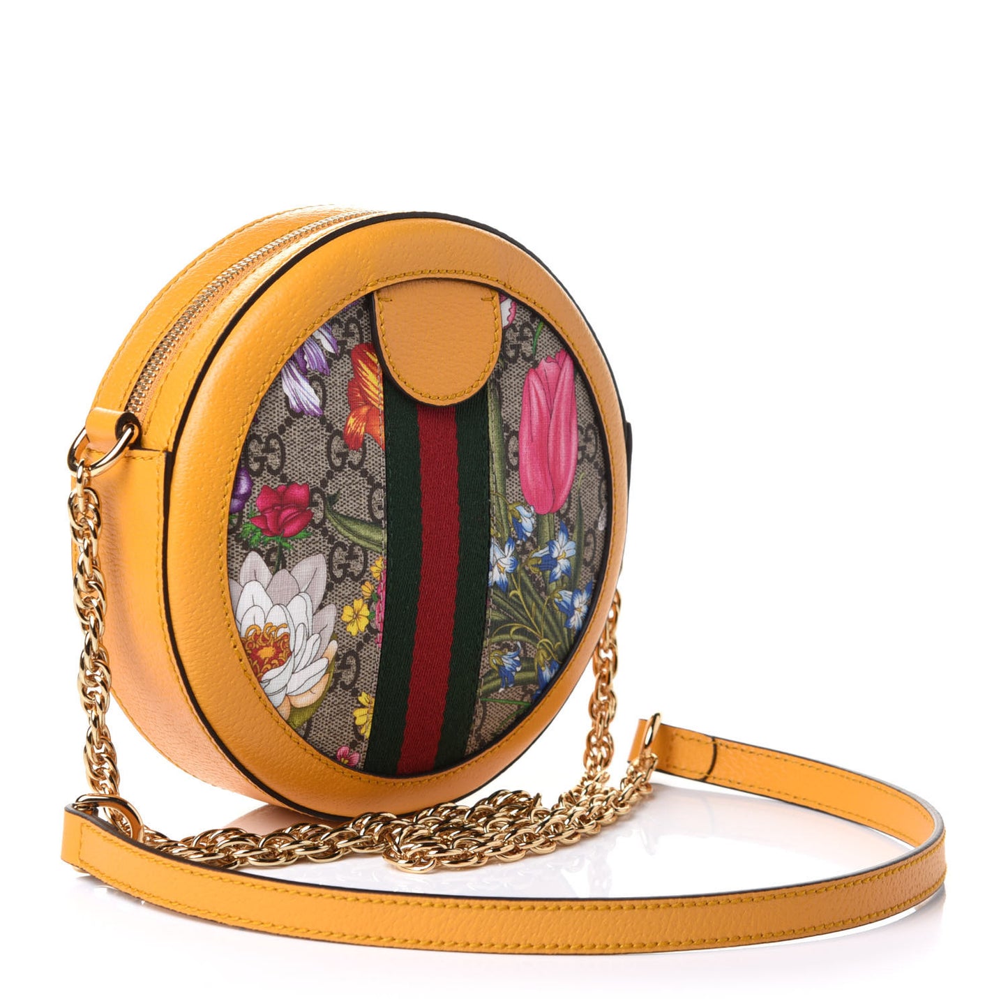 GG Supreme Monogram Flora Web Mini Ophidia Round Shoulder Bag Beige Multicolor Crop