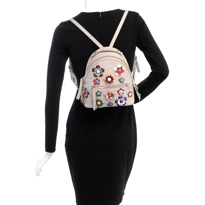 Fendi Vitello Dolce Flowerland Studded Mini Backpack Grigio Polvere Multicolor 2 of 7