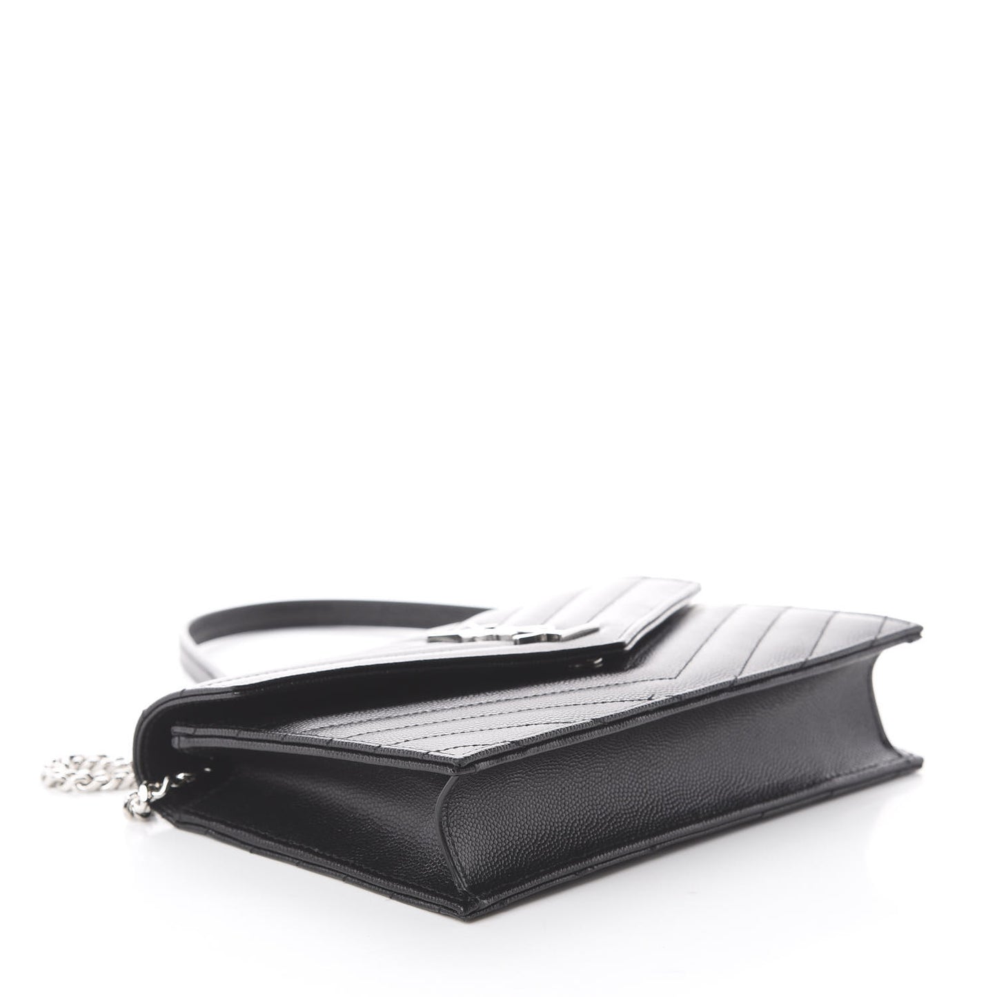 Grain De Poudre Matelasse Chevron Monogram Envelope Chain Wallet Black