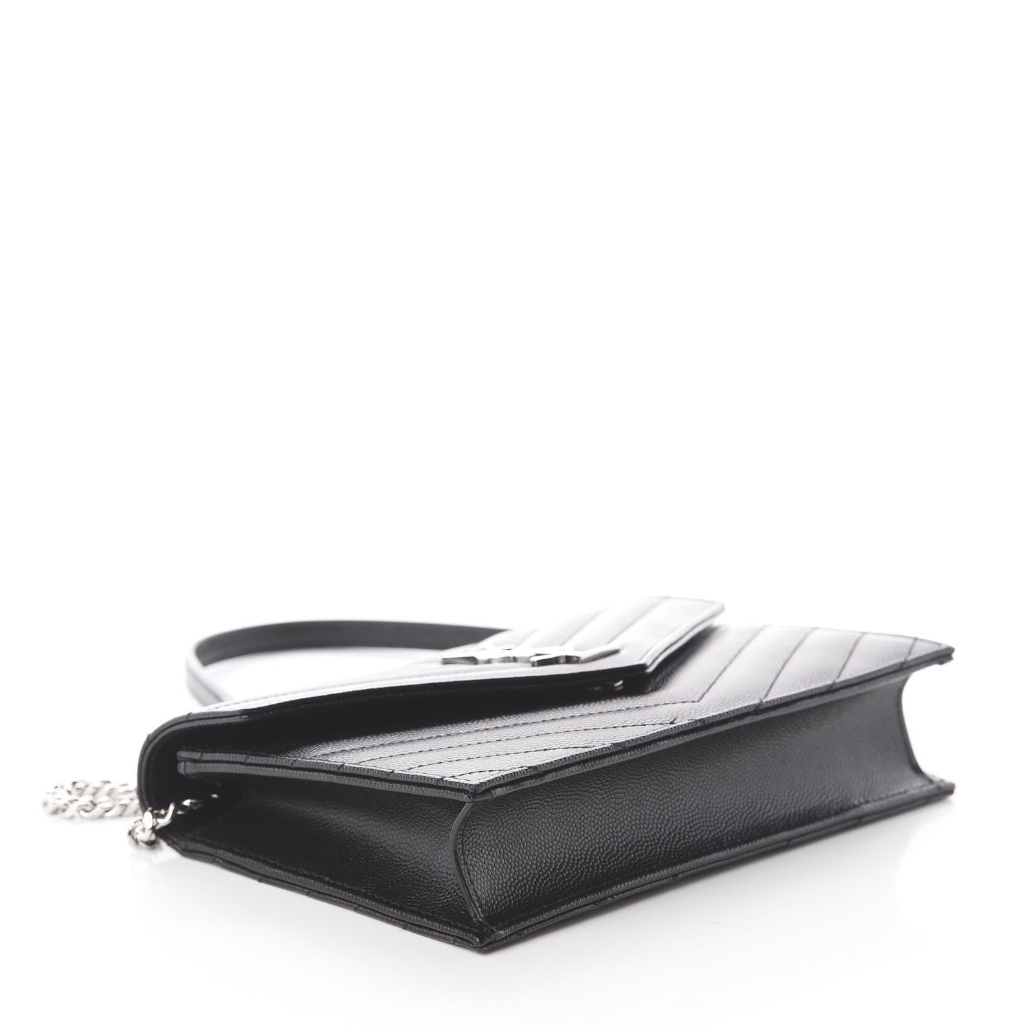 Saint Laurent Grain De Poudre Matelasse Chevron Monogram Envelope Chain Wallet Black 3 of 7