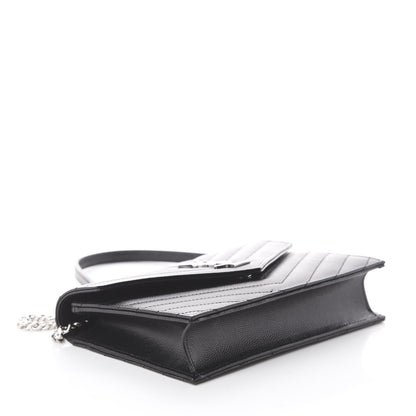 Saint Laurent Grain De Poudre Matelasse Chevron Monogram Envelope Chain Wallet Black 3 of 7