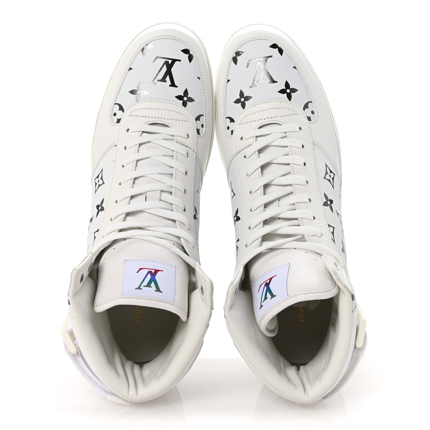 Calfskin Monogram Rivoli High Top Sneakers 10 White