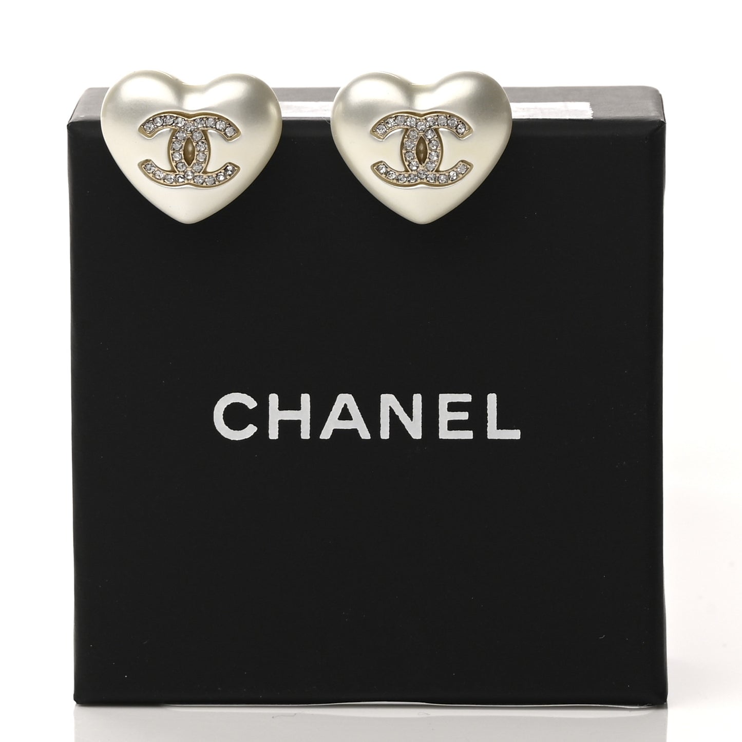Pearl Crystal CC Heart Earrings Gold