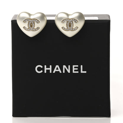 Chanel Pearl Crystal CC Heart Earrings Gold 4 of 4