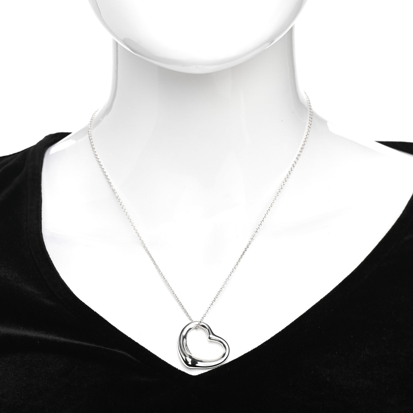 Sterling Silver 27mm Elsa Peretti Open Heart Pendant Necklace