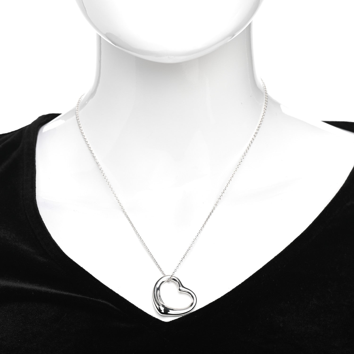 Tiffany Sterling Silver 27mm Elsa Peretti Open Heart Pendant Necklace 2 of 5