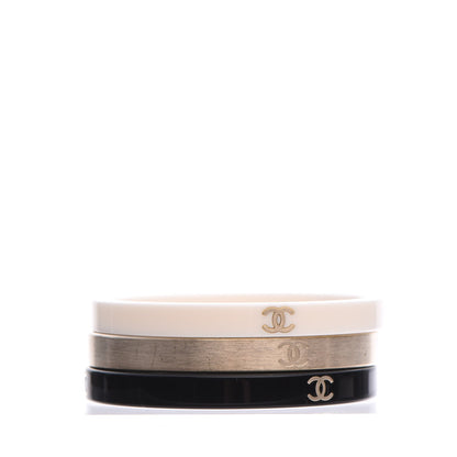 Chanel Resin Metal CC Bangle Set of 3 Black White Gold 3 of 8
