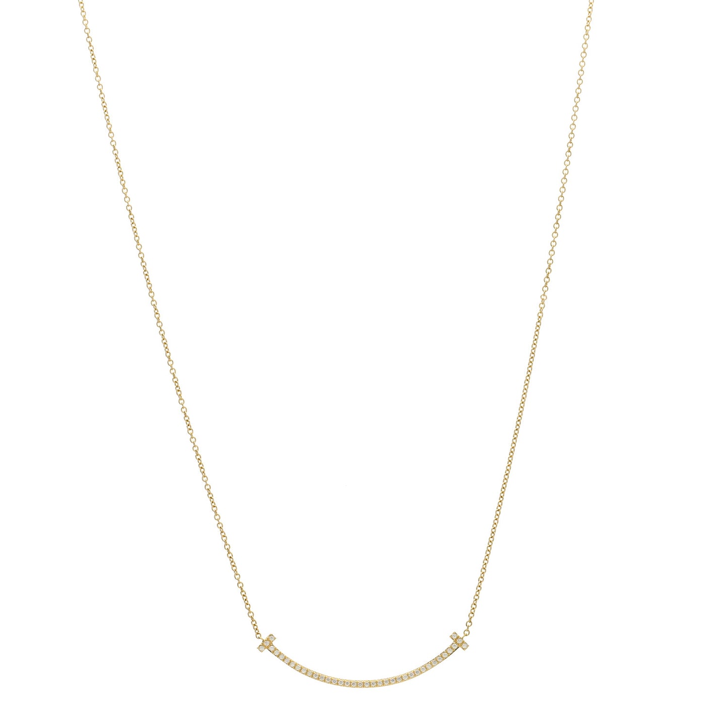18K Yellow Gold Diamond Small T Smile Pendant Necklace