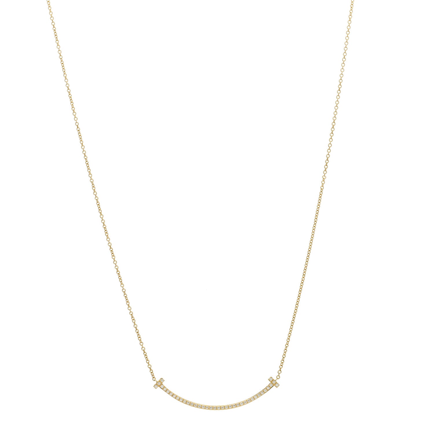 Tiffany 18K Yellow Gold Diamond Small T Smile Pendant Necklace 1 of 6