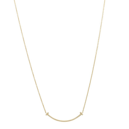 Tiffany 18K Yellow Gold Diamond Small T Smile Pendant Necklace 1 of 6