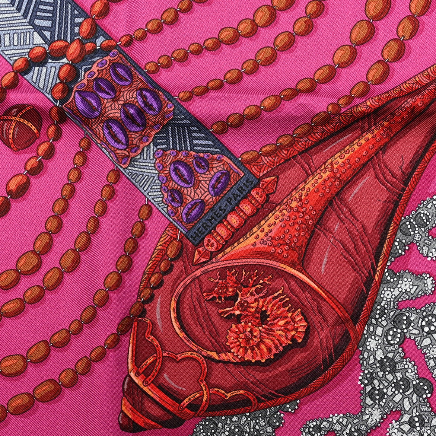 Silk Chemins De Corail Scarf 90 Fuchsia Gris Bordeaux