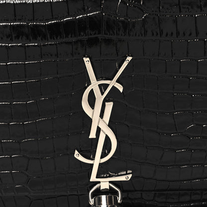 Saint Laurent Calfskin Crocodile Embossed Small Classic Monogram Kate Tassel Satchel Black 7 of 9