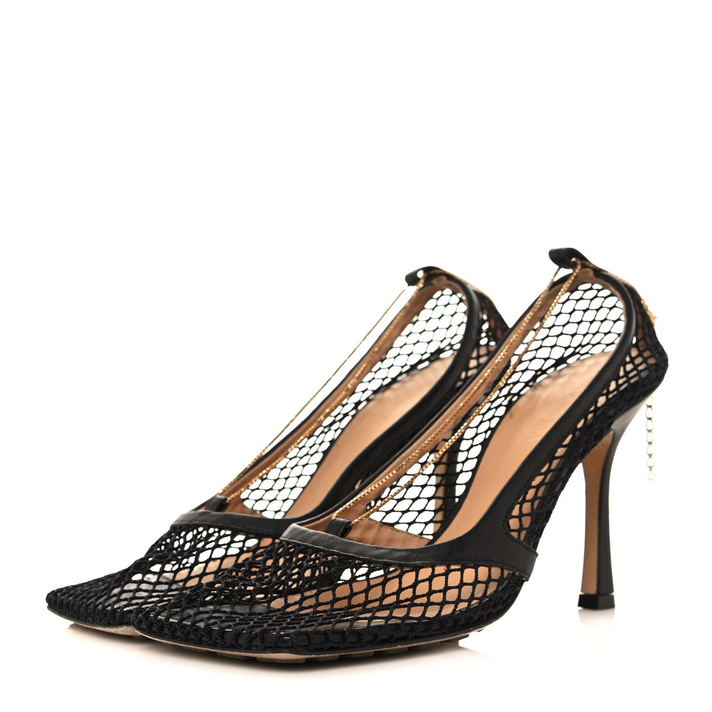 Mesh Calfskin Chain Stretch Pumps 38 Black
