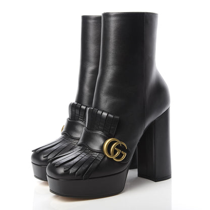 Gucci Malaga Kid GG Marmont Fringe Platform Ankle Boots 39.5 Black 3 of 10