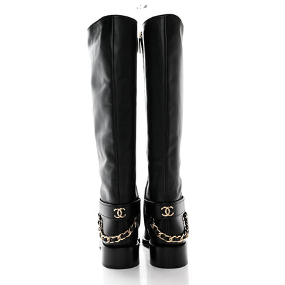 Chanel Calfskin Chain HIgh Boots 37.5 Black 5 of 12