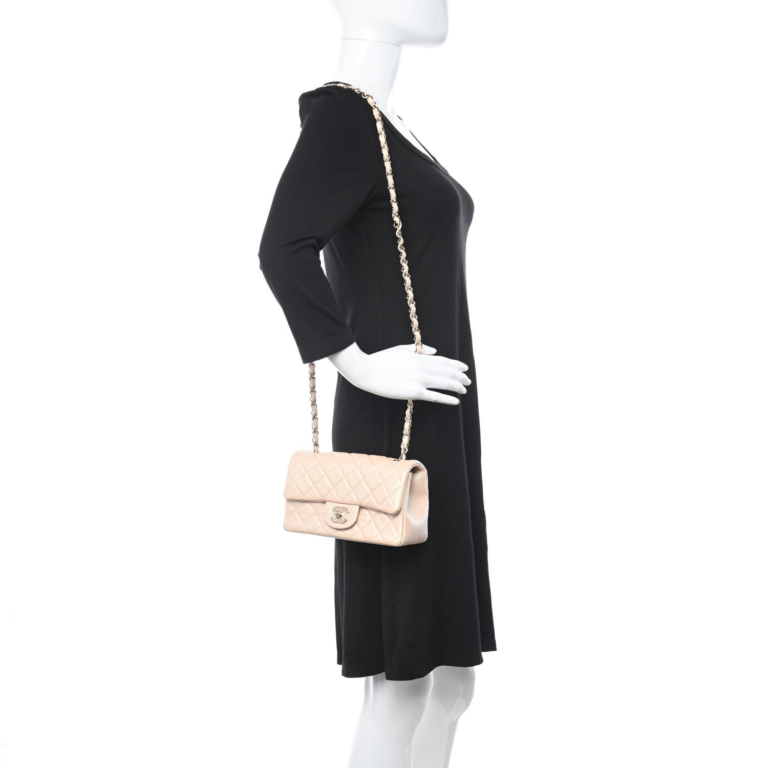 Chanel Iridescent Calfskin Quilted Mini Rectangular Flap Beige 2 of 11