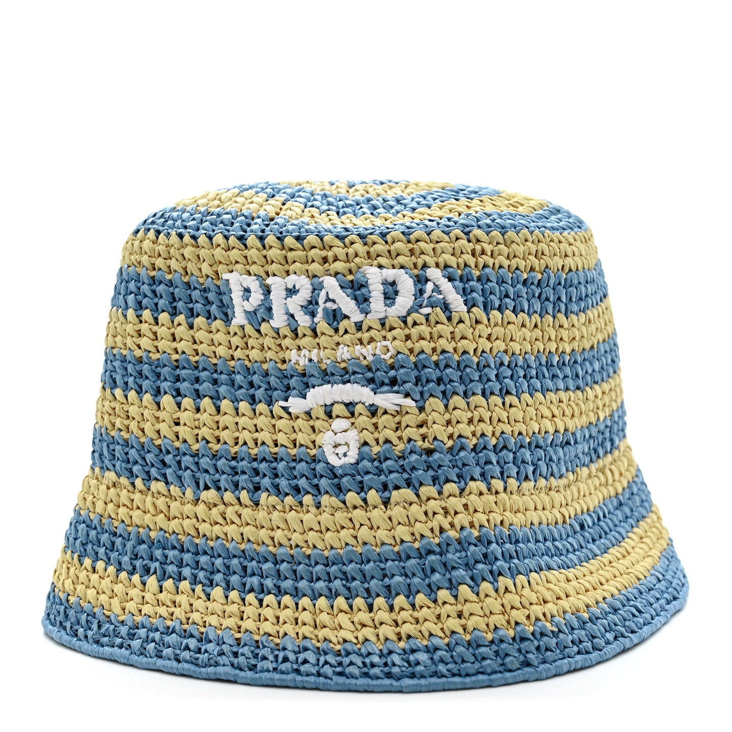 Raffia Striped Logo Embroidered Womens Bucket Hat M Naturale Cielo