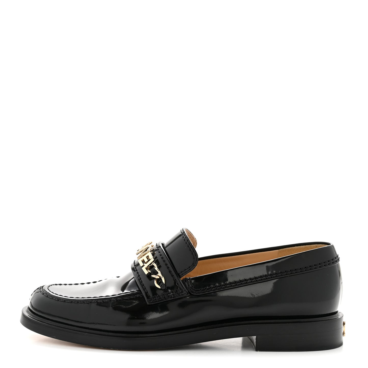 Shiny Calfskin Logo Loafers 38 Black