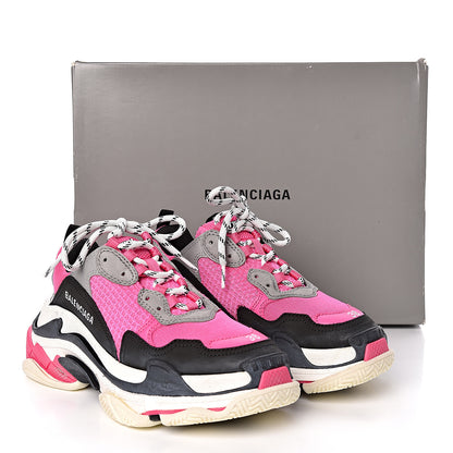 Balenciaga Fabric Mesh Womens Triple S Sneakers 38 Fluo Pink Grey White 9 of 9