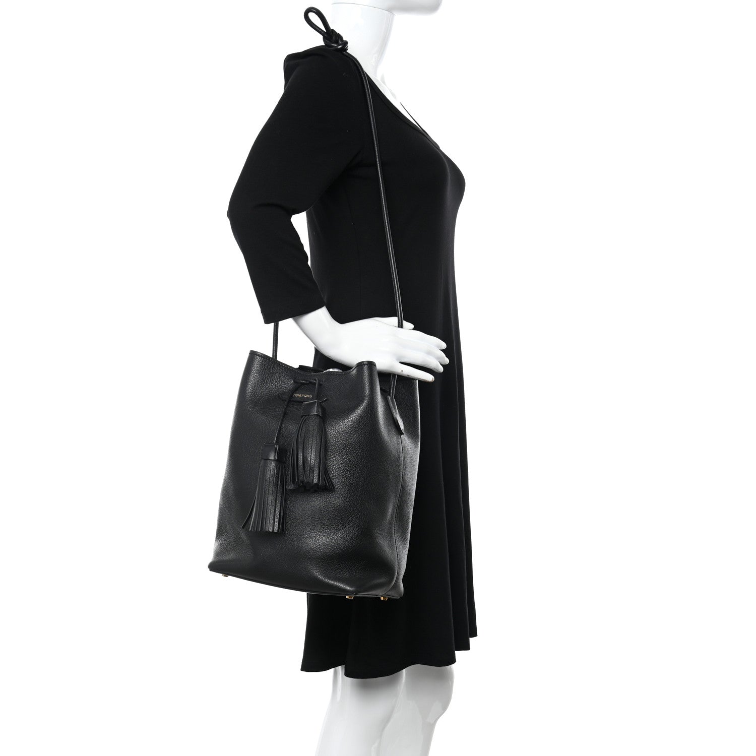 Tom Ford Calfskin Small Tassel Bucket Bag Black 2 of 17