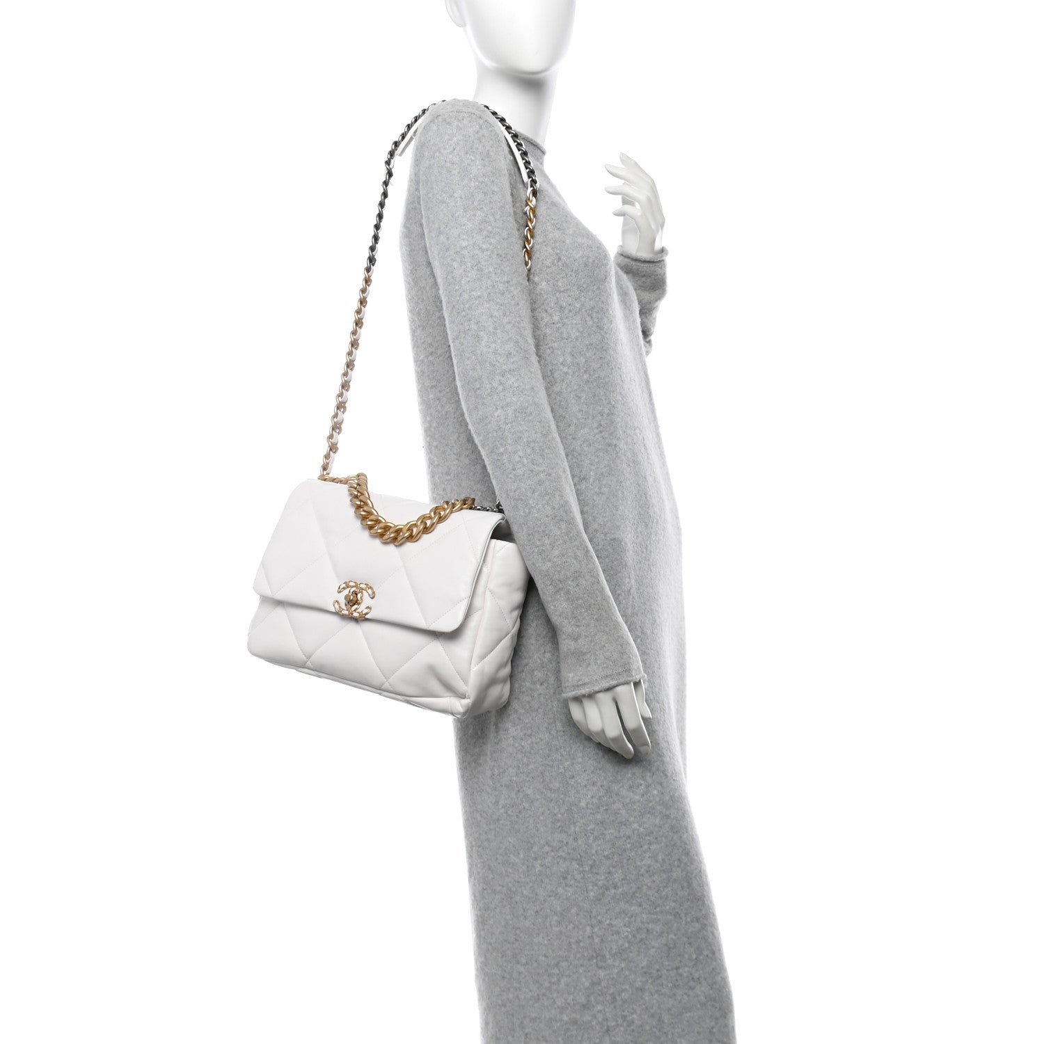 Chanel Lambskin Quilted Large Chanel 19 Flap White 2 of 10