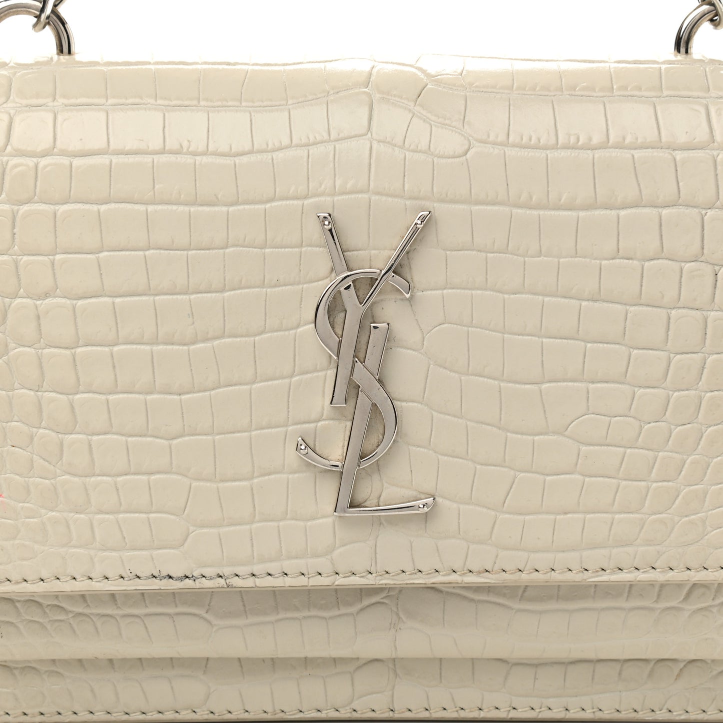 Calfskin Crocodile Embossed Monogram Sunset Chain Wallet Blanc Vintage
