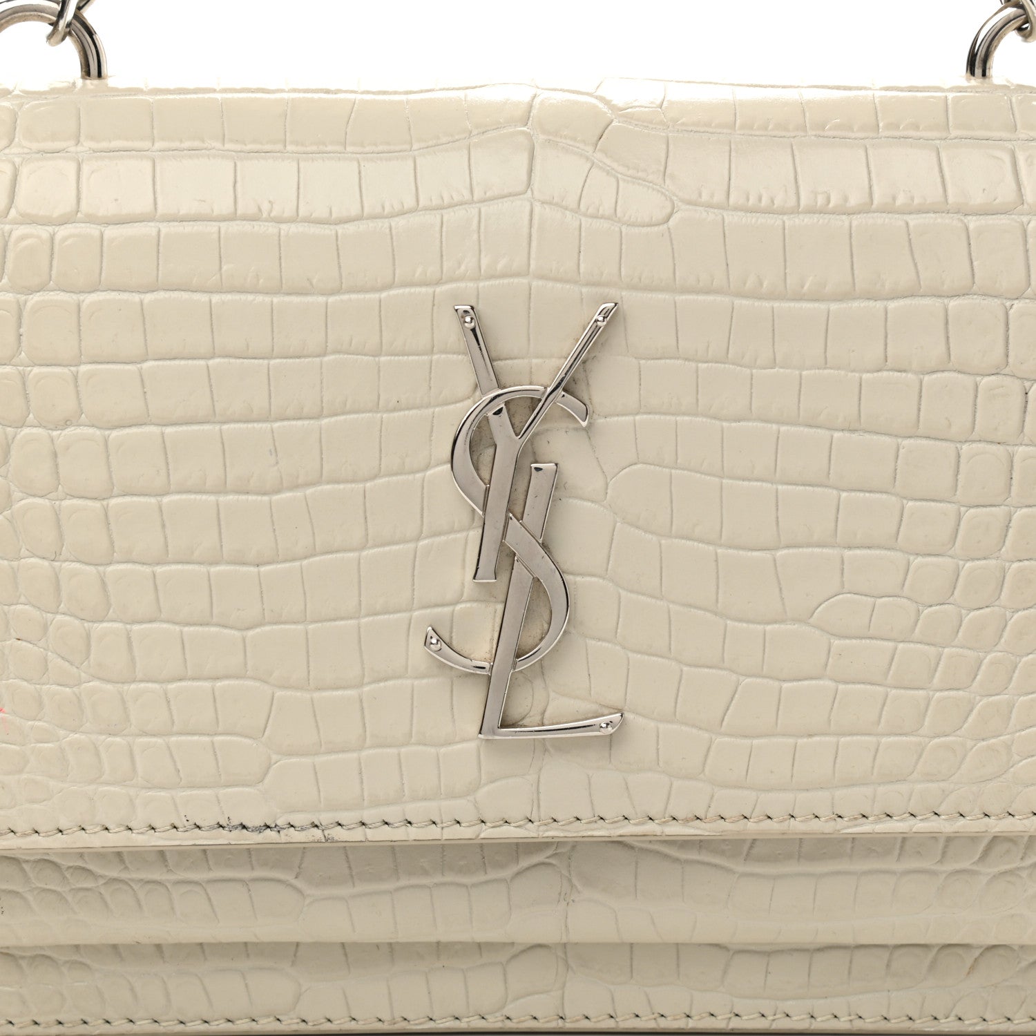 Saint Laurent Calfskin Crocodile Embossed Monogram Sunset Chain Wallet Blanc Vintage 7 of 12