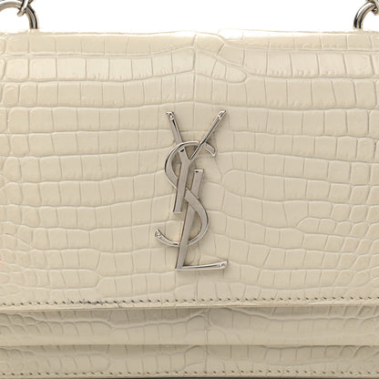 Saint Laurent Calfskin Crocodile Embossed Monogram Sunset Chain Wallet Blanc Vintage 7 of 12