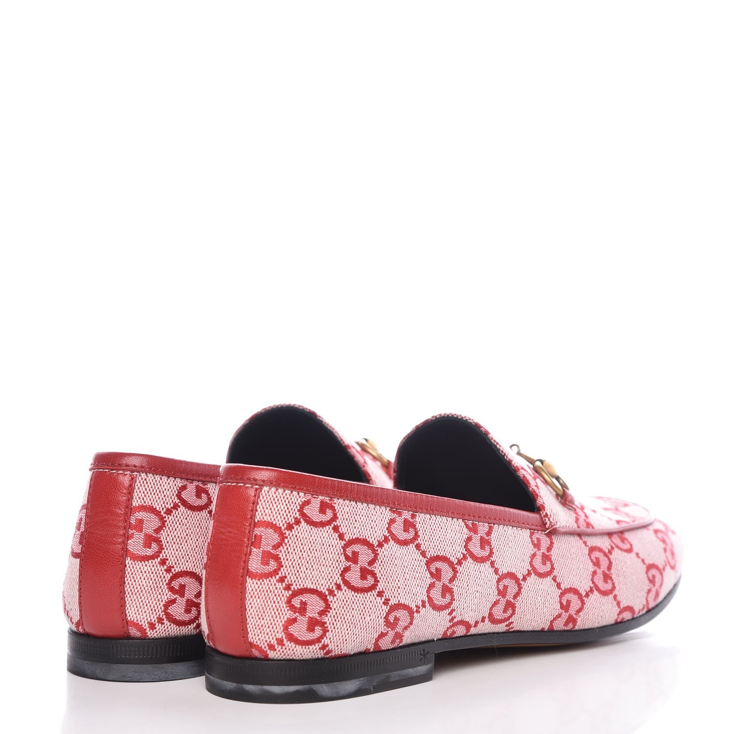 Gucci Canvas GG Monogram Horsebit Womens Jordaan Loafers 36.5 Gardenia Hibiscus Red 4 of 10