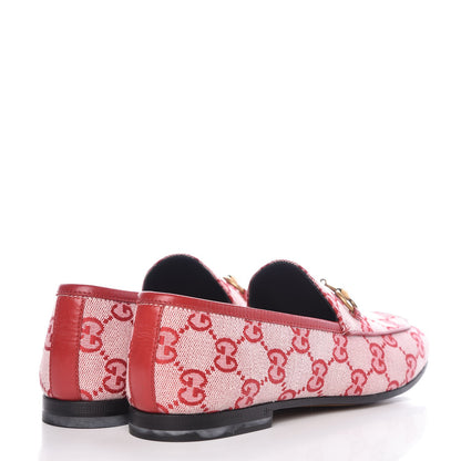 Gucci Canvas GG Monogram Horsebit Womens Jordaan Loafers 36.5 Gardenia Hibiscus Red 4 of 10