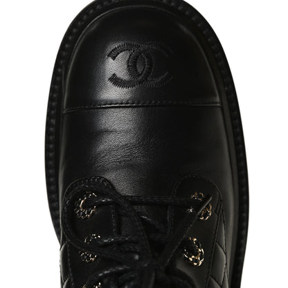 Chanel Shiny Lambskin Quilted Lace Up Combat Boots 38.5 Black 11 of 14