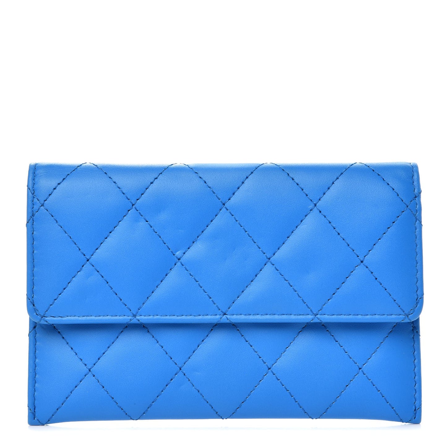 Lambskin Quilted Wallet On Removable Chain Insert Blue