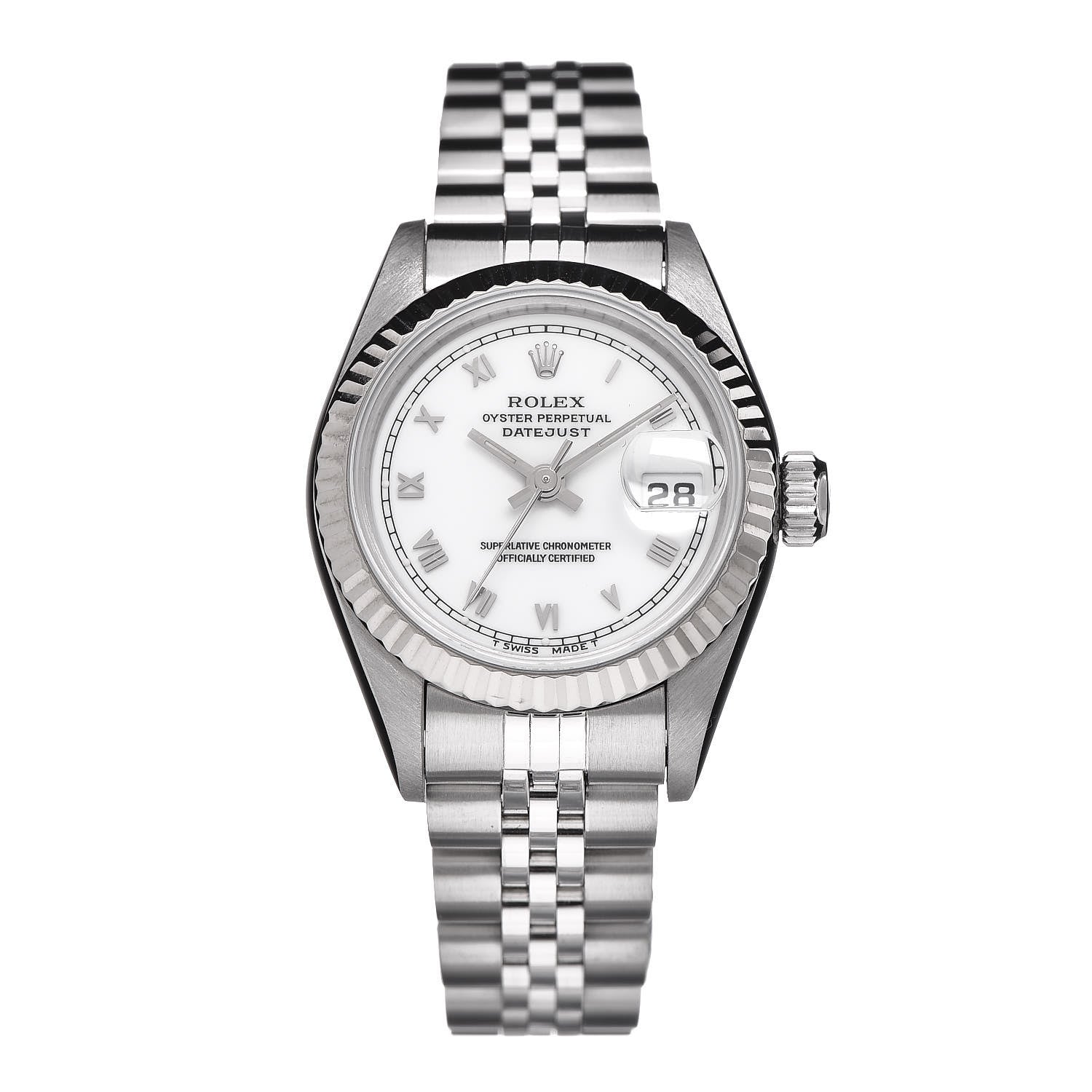 Rolex Stainless Steel 18K White Gold 26mm Oyster Perpetual Datejust Watch White Roman 69174 1 of 8