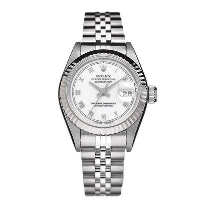 Rolex Stainless Steel 18K White Gold 26mm Oyster Perpetual Datejust Watch White Roman 69174 1 of 8