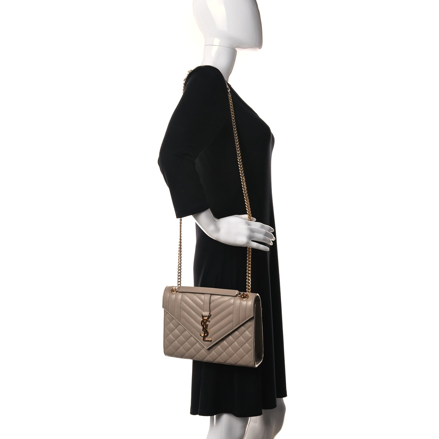 Grain De Poudre Textured Mixed Matelasse Medium Triquilt Monogram Satchel Dark Beige