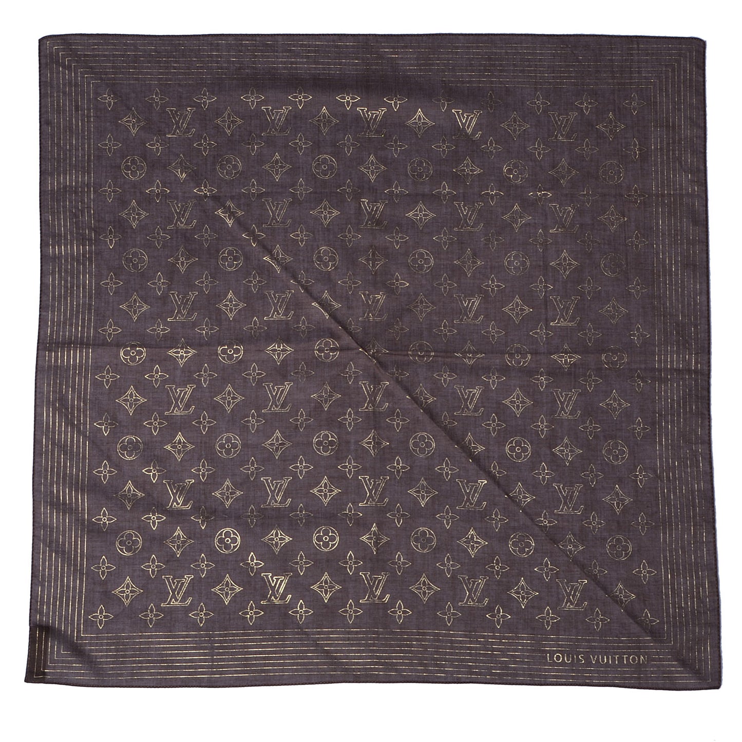 Cotton Monogram Scarf Brown and Gold