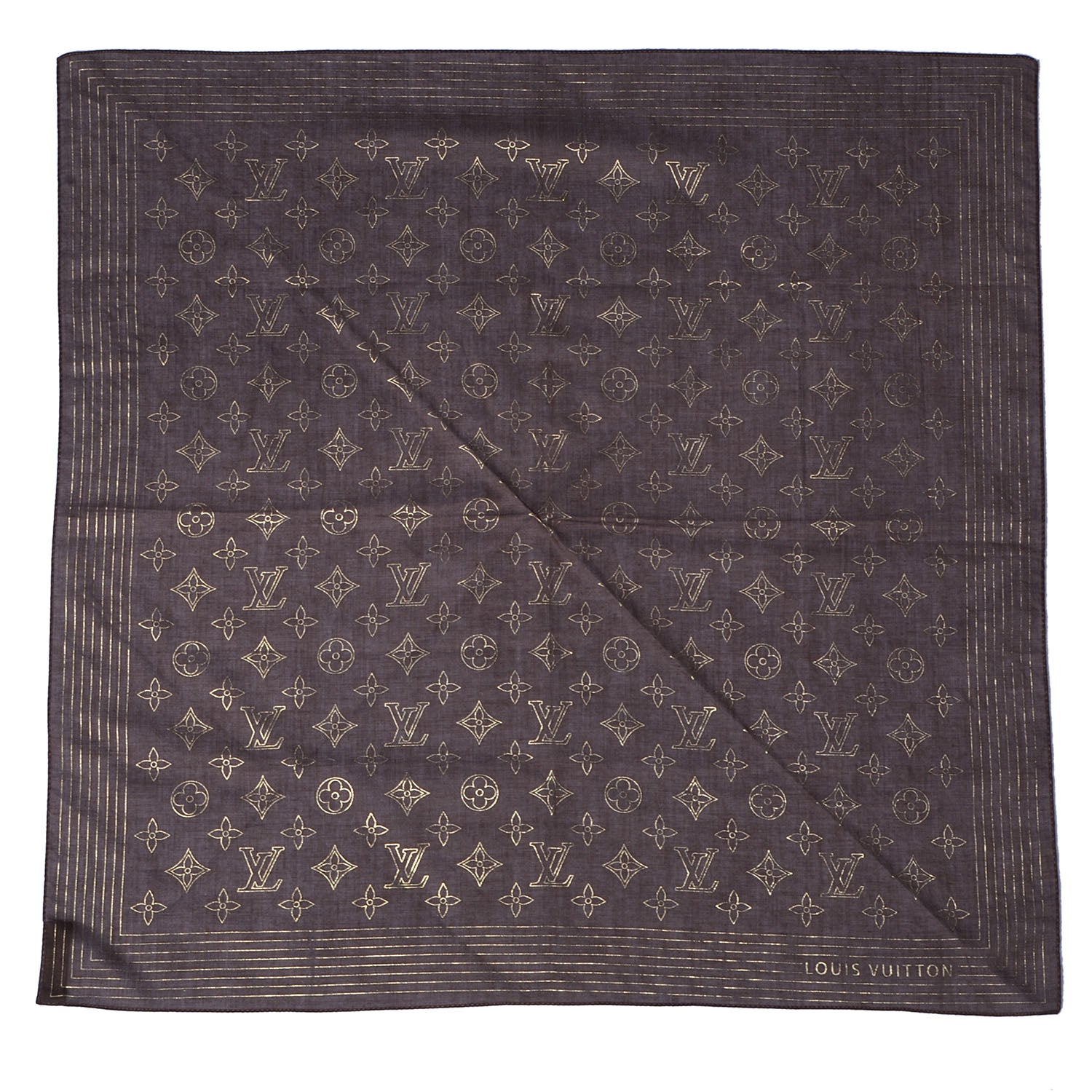 Louis Vuitton Cotton Monogram Scarf Brown and Gold 2 of 4