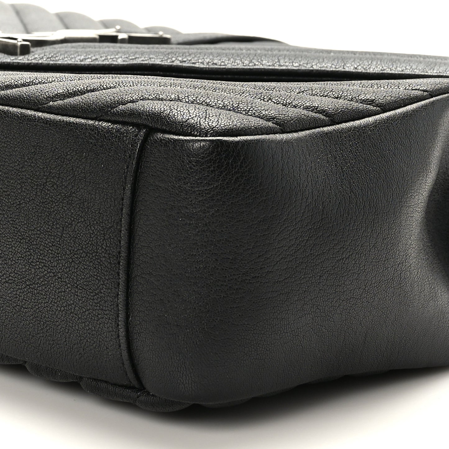 Sheepskin Matelasse Chevron Monogram Large College Satchel Black