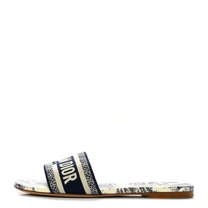 Christian Dior Canvas Toile de Jouy Embroidered Dway Flat Slide Sandals 39 Blue 1 of 9