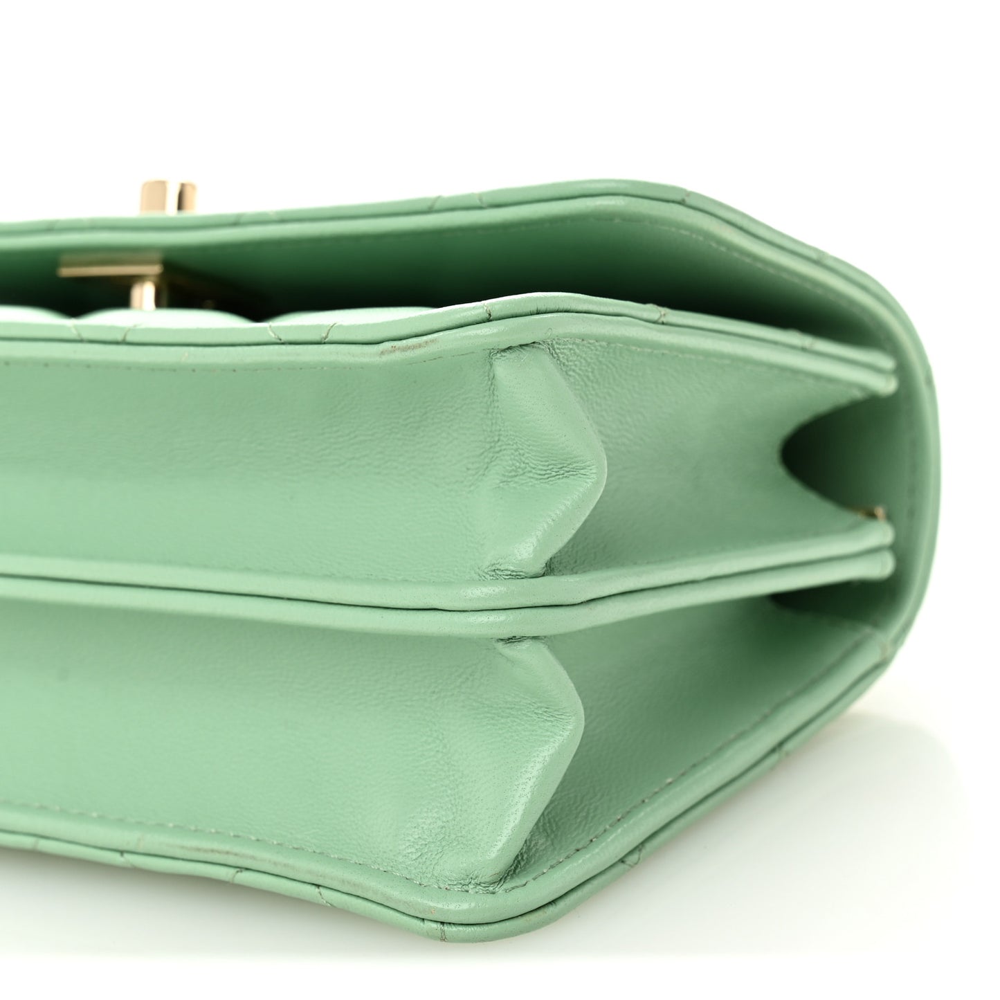 Lambskin Quilted Pearl Top Handle Clutch With Chain Light Green