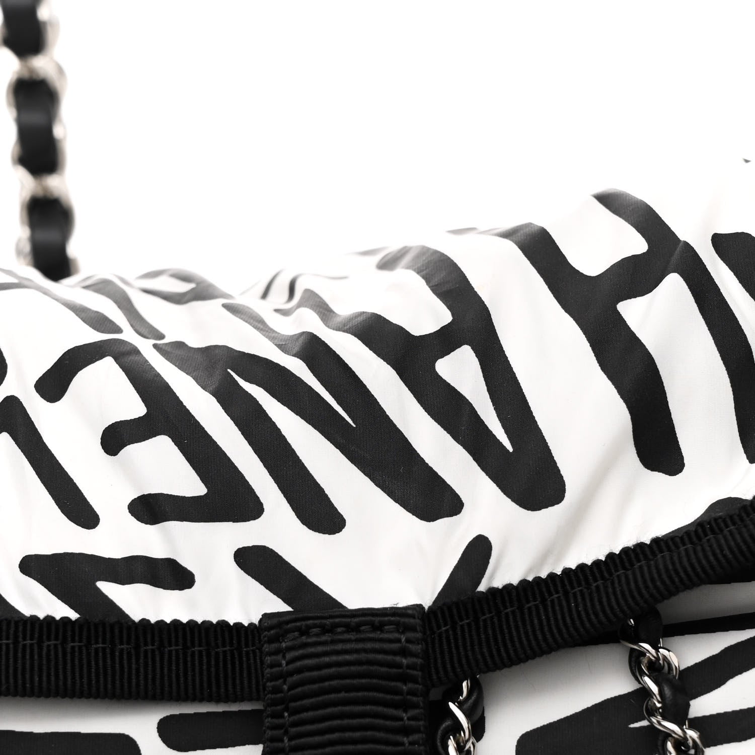 Chanel Nylon Printed Quilted Coco Neige Convertible Backpack Black White 8 of 10