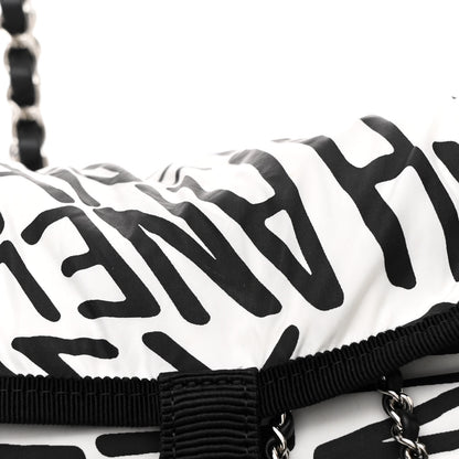 Chanel Nylon Printed Quilted Coco Neige Convertible Backpack Black White 8 of 10