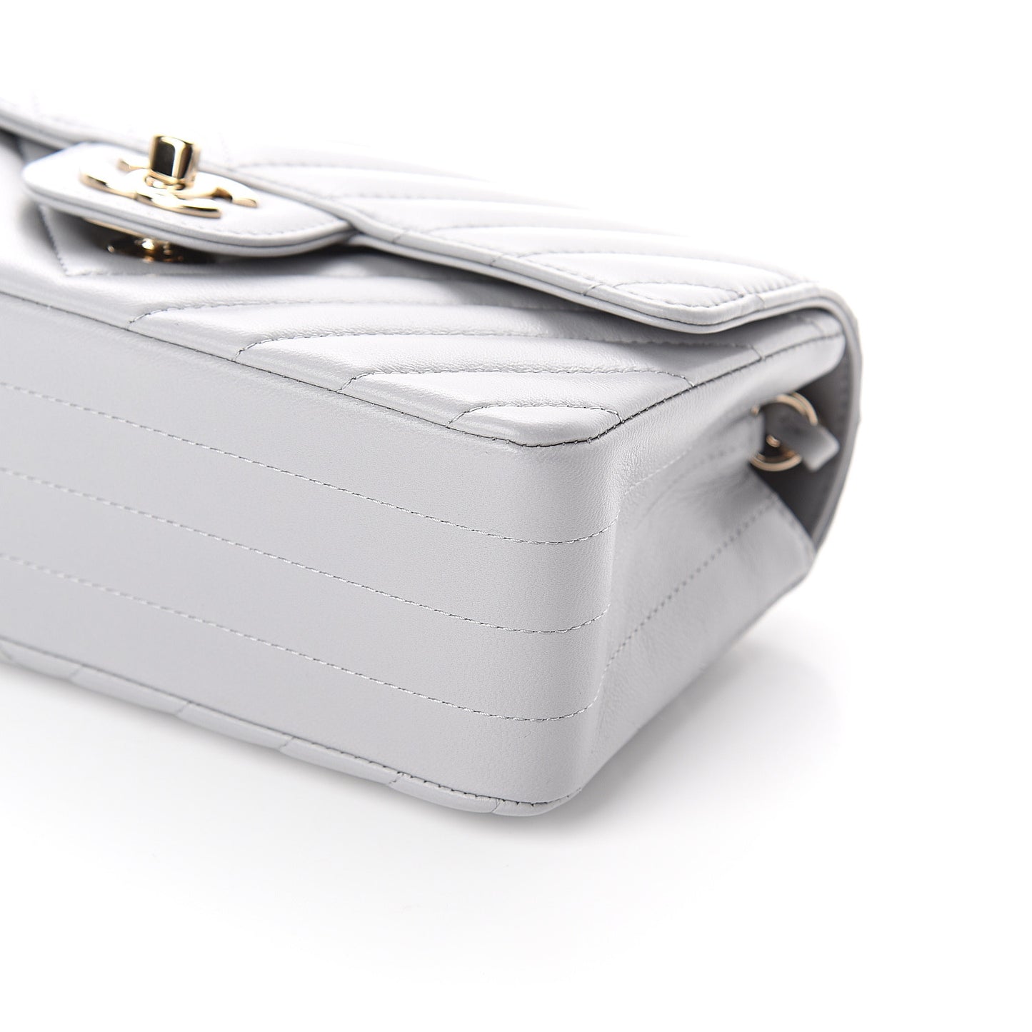Lambskin Chevron Quilted Mini Rectangular Flap Grey