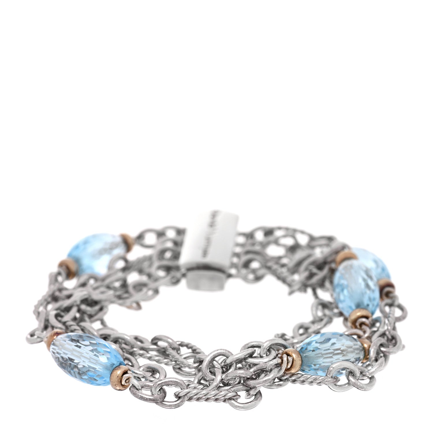 David Yurman Sterling Silver 18K Yellow Gold Blue Topaz Figaro Multi Strand Bracelet 1 of 3